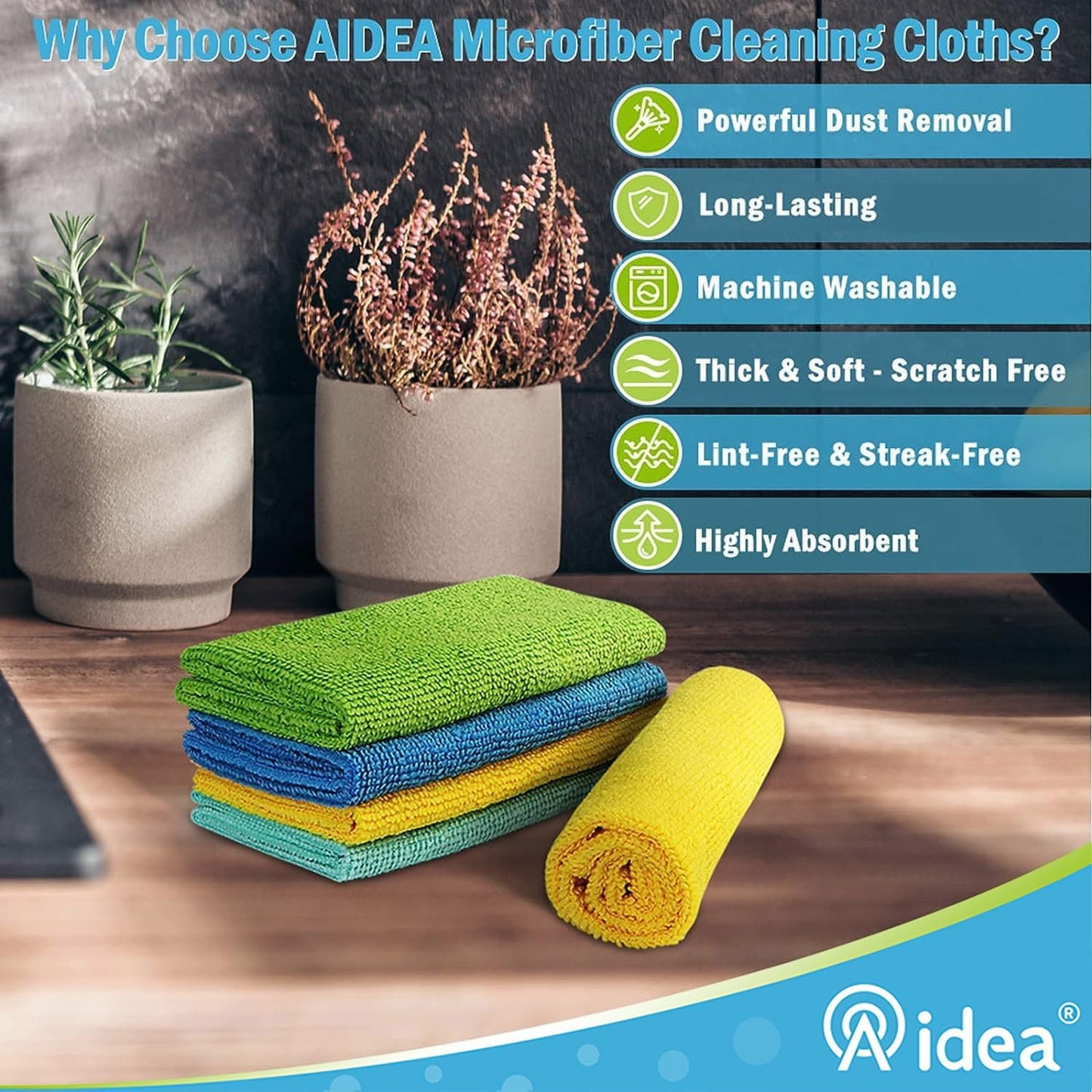 AIDEA Microfibre Cloth Pack of 12, Multifunctional Reusable Cleaning Cloths