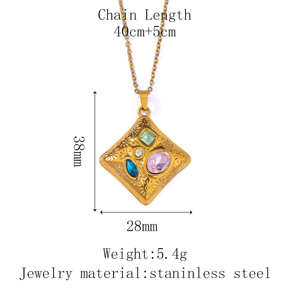 Stainless Steel Heart-shaped Square Pendant Necklace