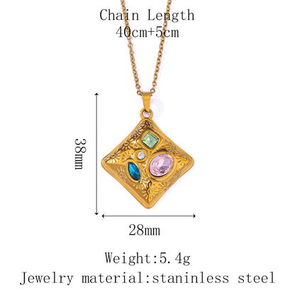 Stainless Steel Heart-shaped Square Pendant Necklace