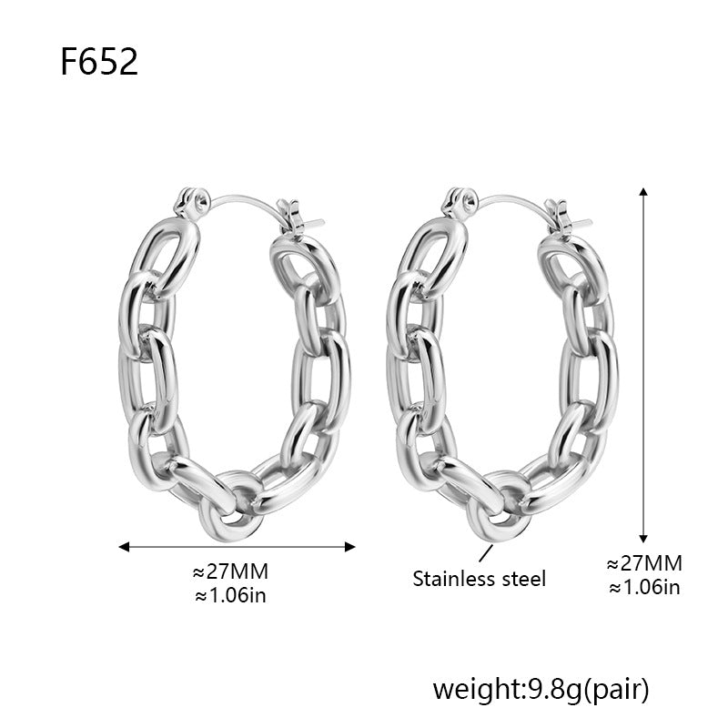 Euro-American Instagram-style Stainless Steel Chain-link C-shaped Earrings