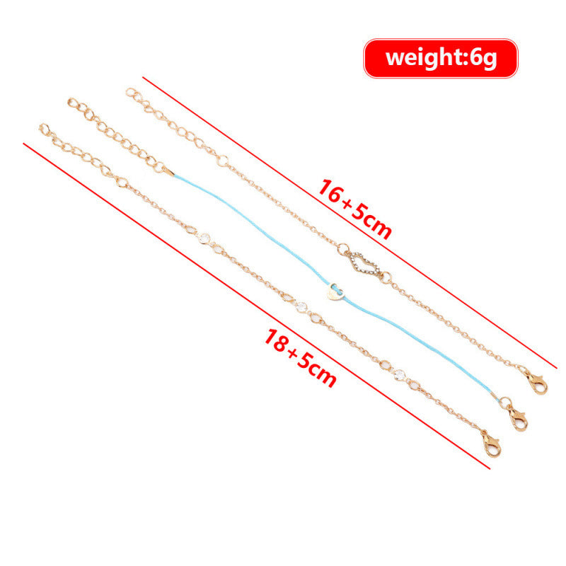 Heart-shaped Multi-layer Womens Bracelet Set Of Three With Chain Links