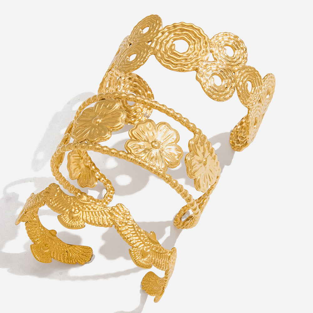 Floral Hollowed Wide-Bracelet With Adjustable Opening