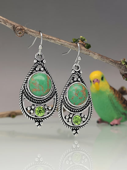 Retro Thai Silver Dragon Crystal Turquoise Earrings
