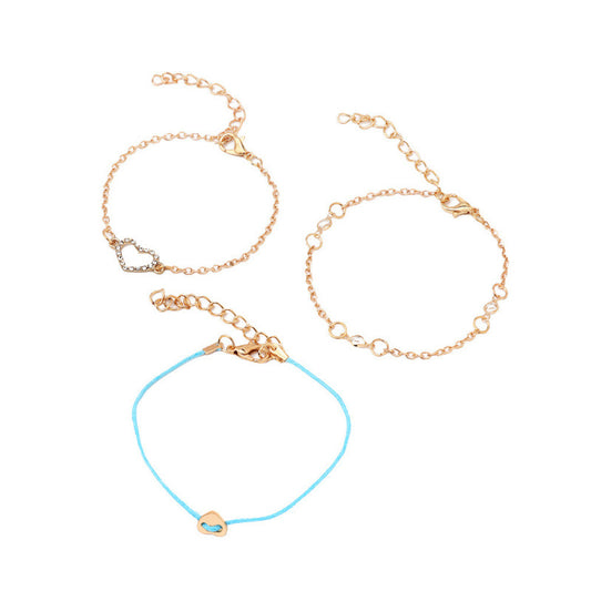 Heart-shaped Multi-layer Womens Bracelet Set Of Three With Chain Links