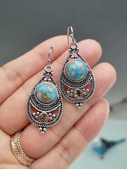Retro Thai Silver Dragon Crystal Turquoise Earrings