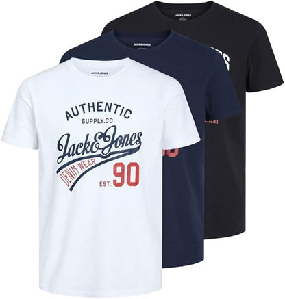JACK & JONES Mens Logo 3 Pack T-Shirt Short Sleeve Cotton