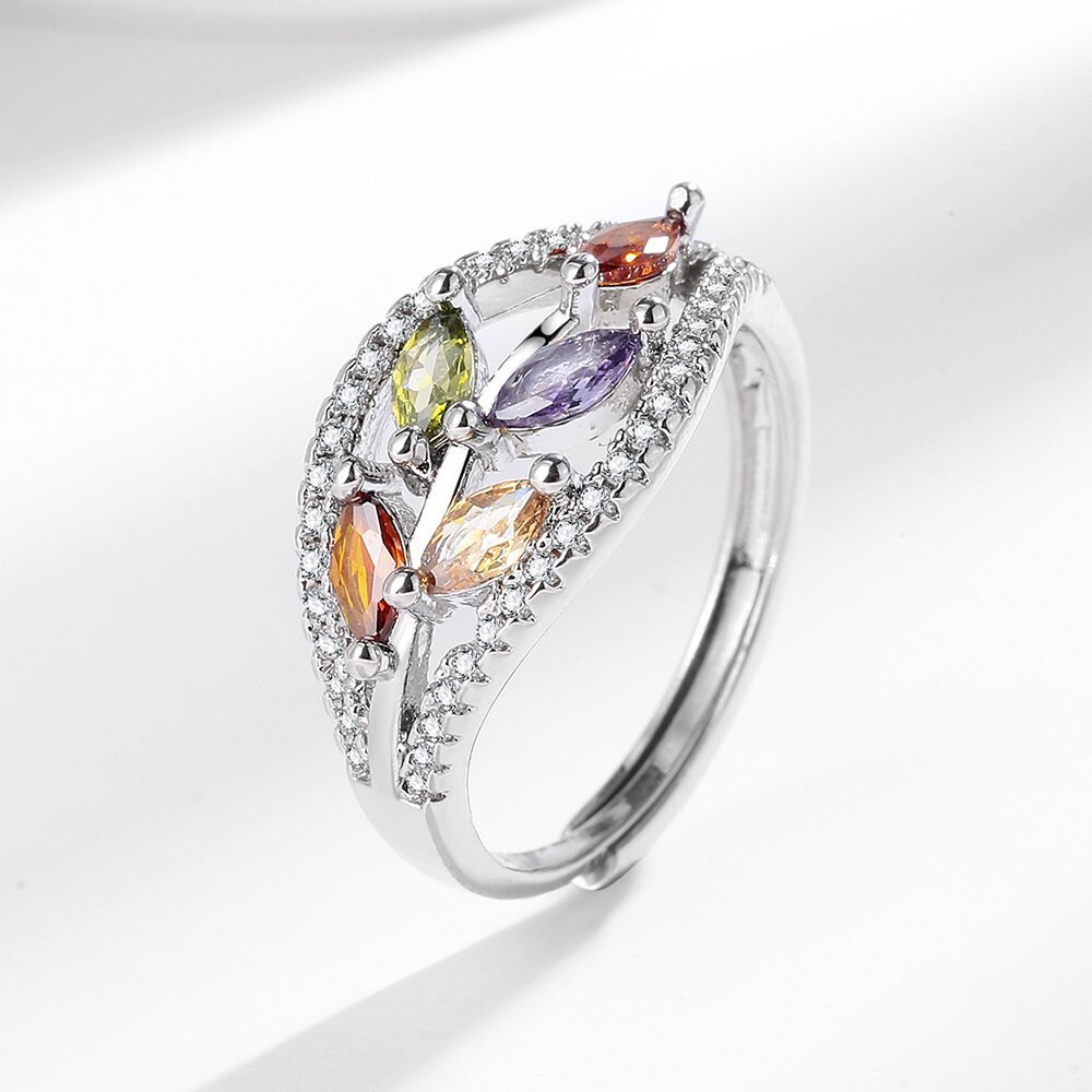 Light-Luxury Personalized Color Gemstone Ring With Exquisite Design And Open Cuff Style
