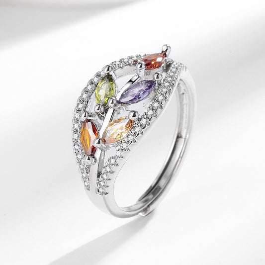 Light-Luxury Personalized Color Gemstone Ring With Exquisite Design And Open Cuff Style