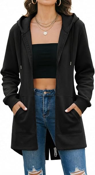 Tuopuda Womens Long Hoodies Zip Up Plain Hoodie Long Sleeves Ladies Fleece