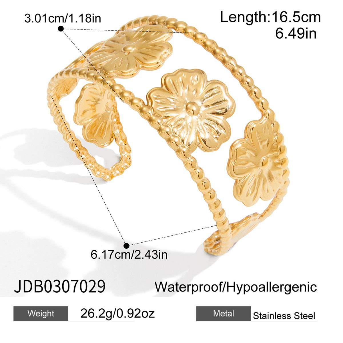 Floral Hollowed Wide-Bracelet With Adjustable Opening