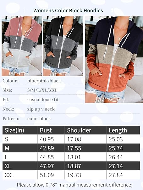 iChunhua Women's Zip up Long Sleeve Hooded Hoodies