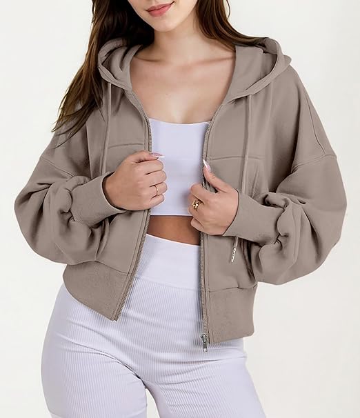 Jhsnjnr Womens Zip Up Hoodie Drawstring Long Sleeve