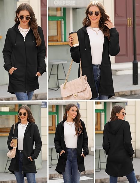 Tuopuda Womens Long Hoodies Zip Up Plain Hoodie Long Sleeves Ladies Fleece