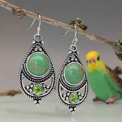 Retro Thai Silver Dragon Crystal Turquoise Earrings