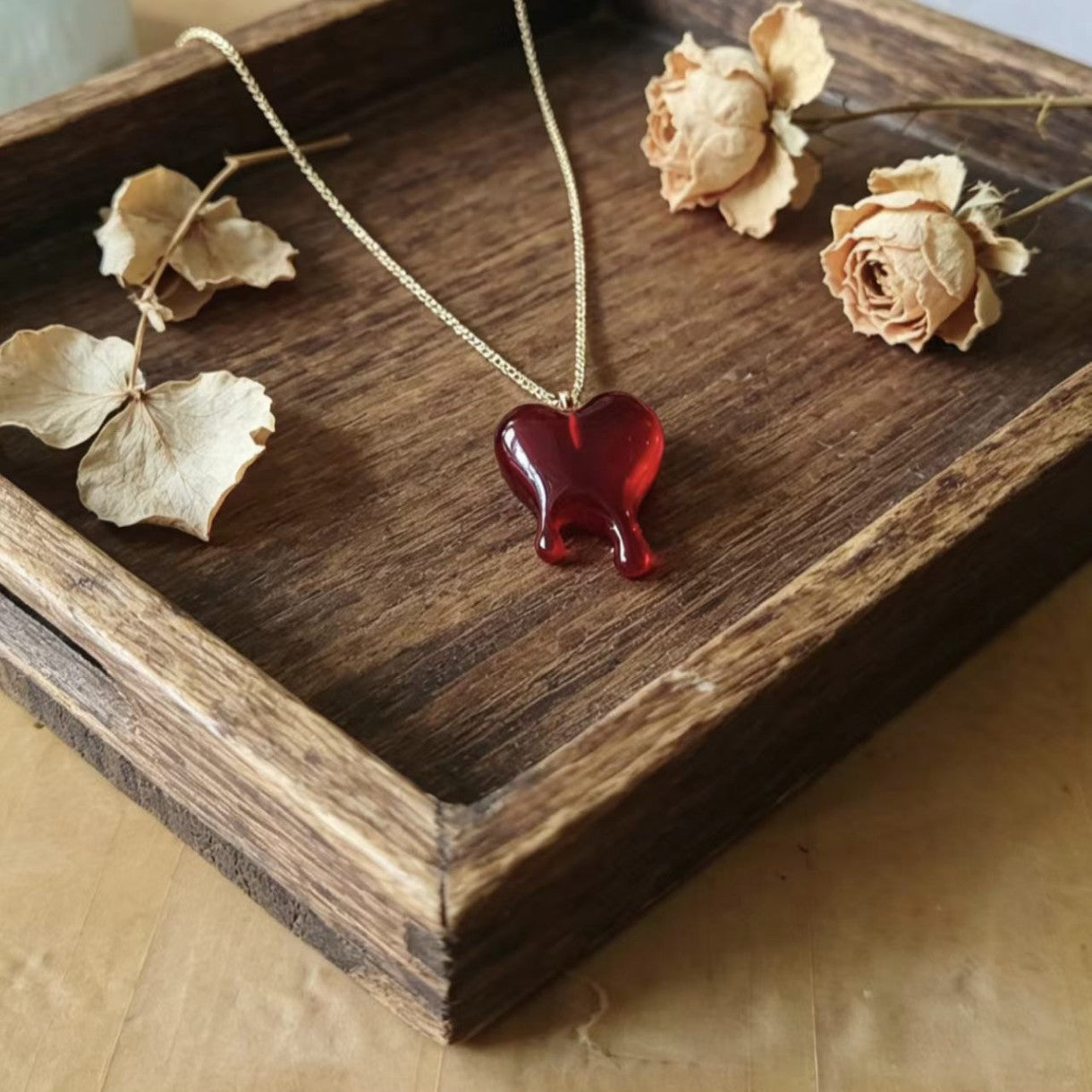 Creative Gothic Black And Red Heart With Dripping Blood Pendant Necklace