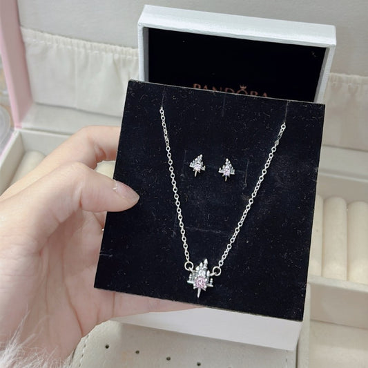 Heart-Shaped Castle Eternal Pendant Sparkling Round Halo Necklace And Earrings