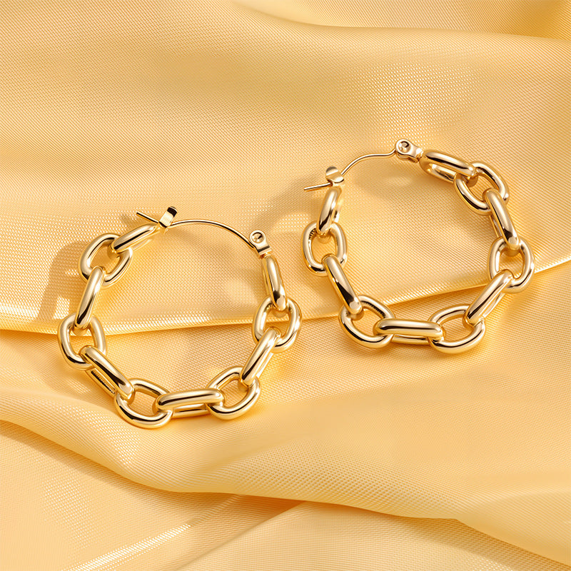 Euro-American Instagram-style Stainless Steel Chain-link C-shaped Earrings
