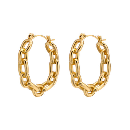 Euro-American Instagram-style Stainless Steel Chain-link C-shaped Earrings