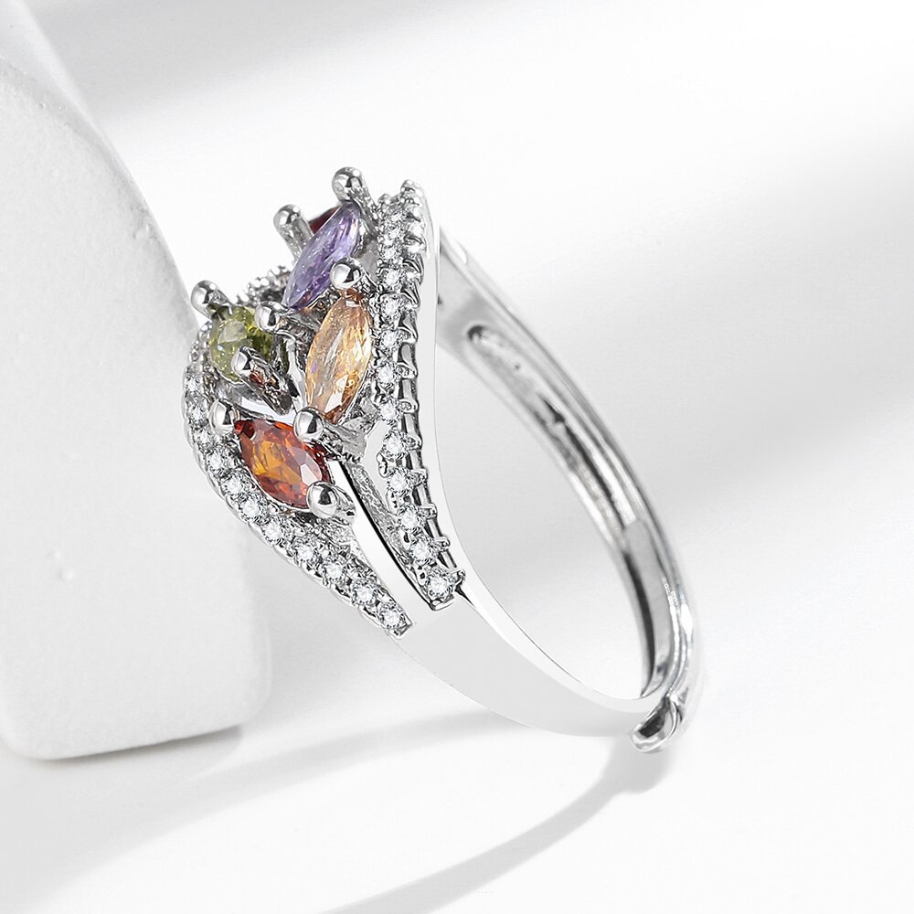 Light-Luxury Personalized Color Gemstone Ring With Exquisite Design And Open Cuff Style