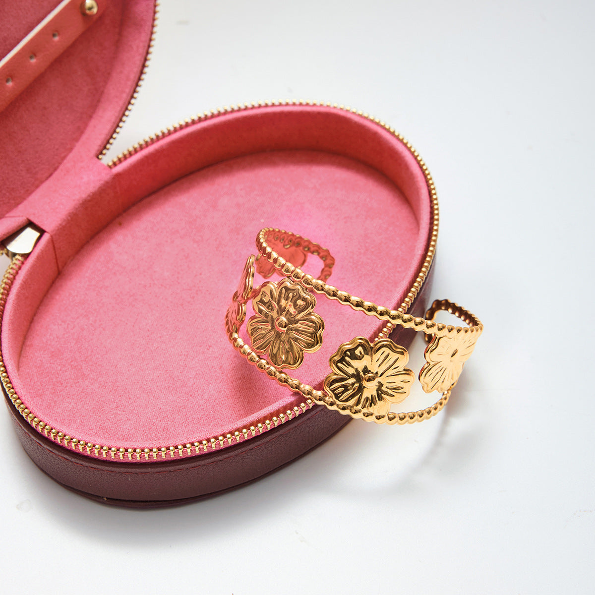 Floral Hollowed Wide-Bracelet With Adjustable Opening