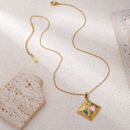 Stainless Steel Heart-shaped Square Pendant Necklace