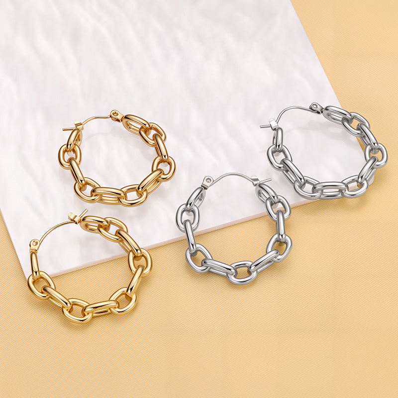 Euro-American Instagram-style Stainless Steel Chain-link C-shaped Earrings