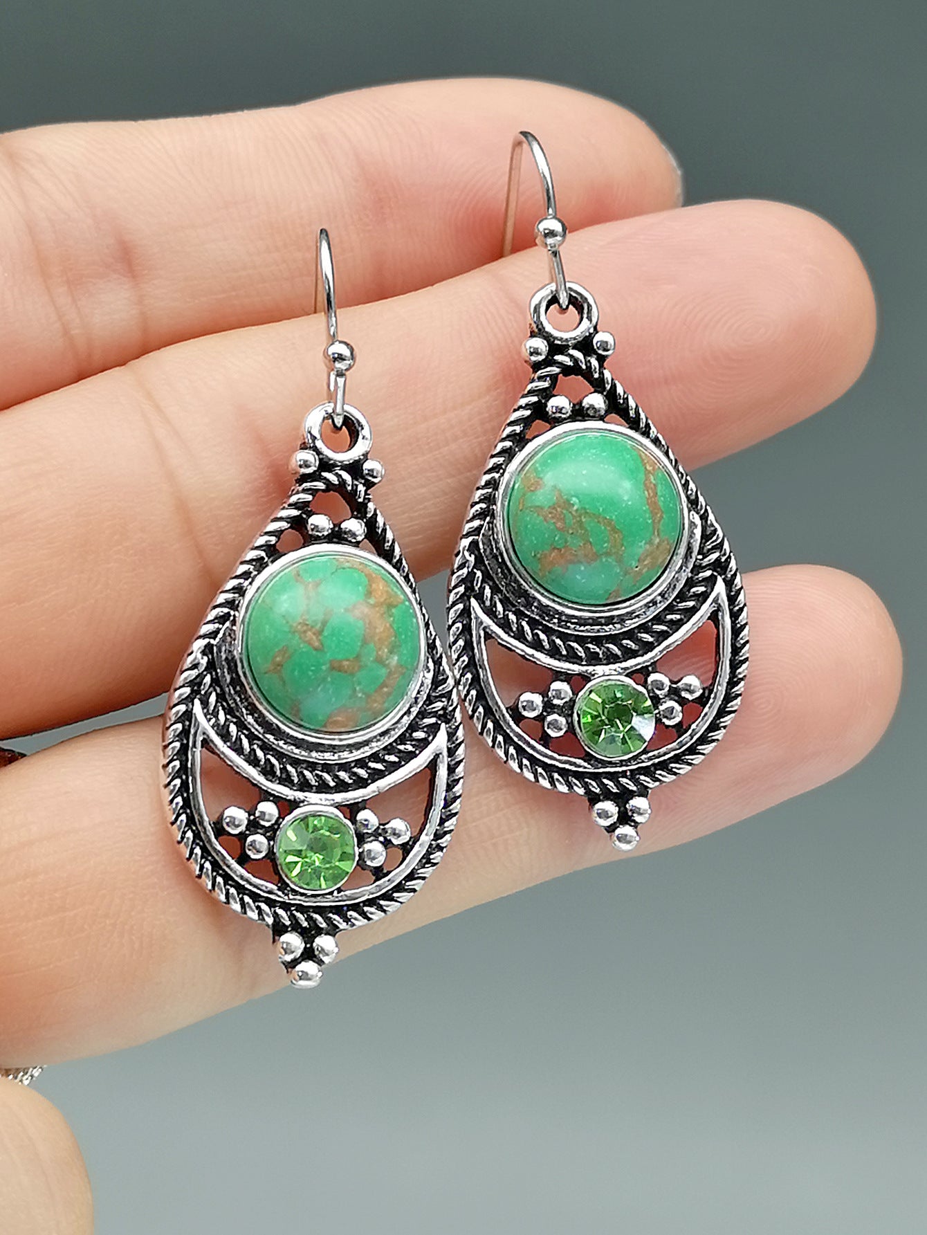 Retro Thai Silver Dragon Crystal Turquoise Earrings