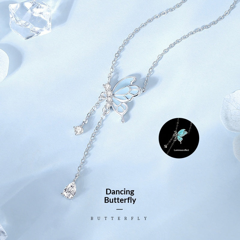 New Original Luminous Stainless Steel Dancing Butterfly Necklace